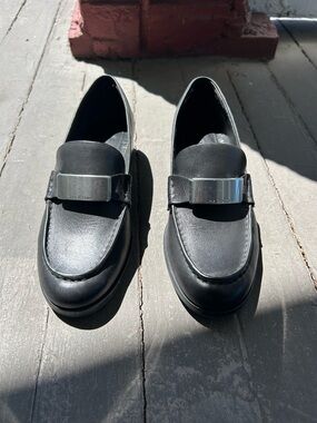 rag & bone Black Leather Loafers with Silver Hardware